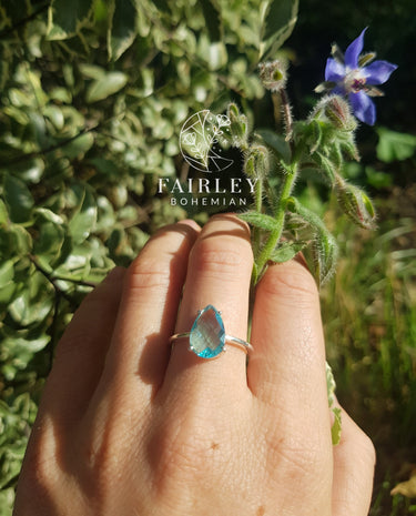 blue topas ring model tear drop shape cut